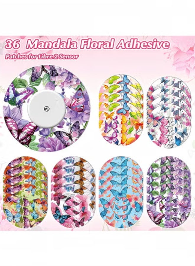 fantasize 36 Pack Adhesive Patches for Libre 2 Sensor, Butterfly Design Waterproof and Sweatproof CGM Covers, Waterproof Butterfly Pre Cut Adhesive Tape for Continuous Glucose Monitor Protection - Image 2